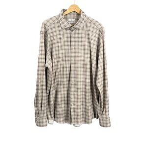 Emanuel Berg Modern‎ Fit Tan Plaid Button Down Shirt Mens XL